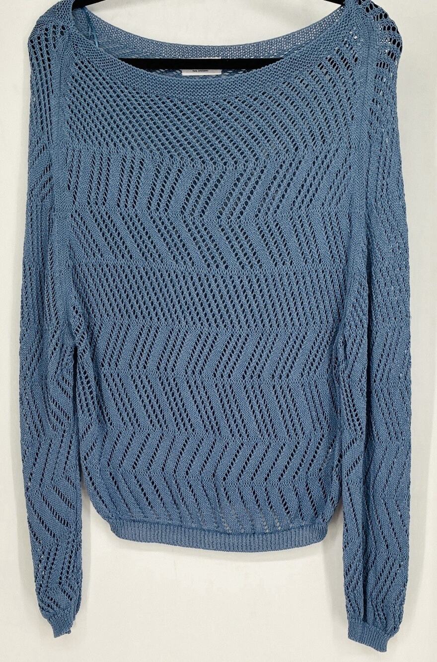 Bluivy Blue Pointelle Open Knit Sweater S/M Coastal Boho Beach Resort Pullover